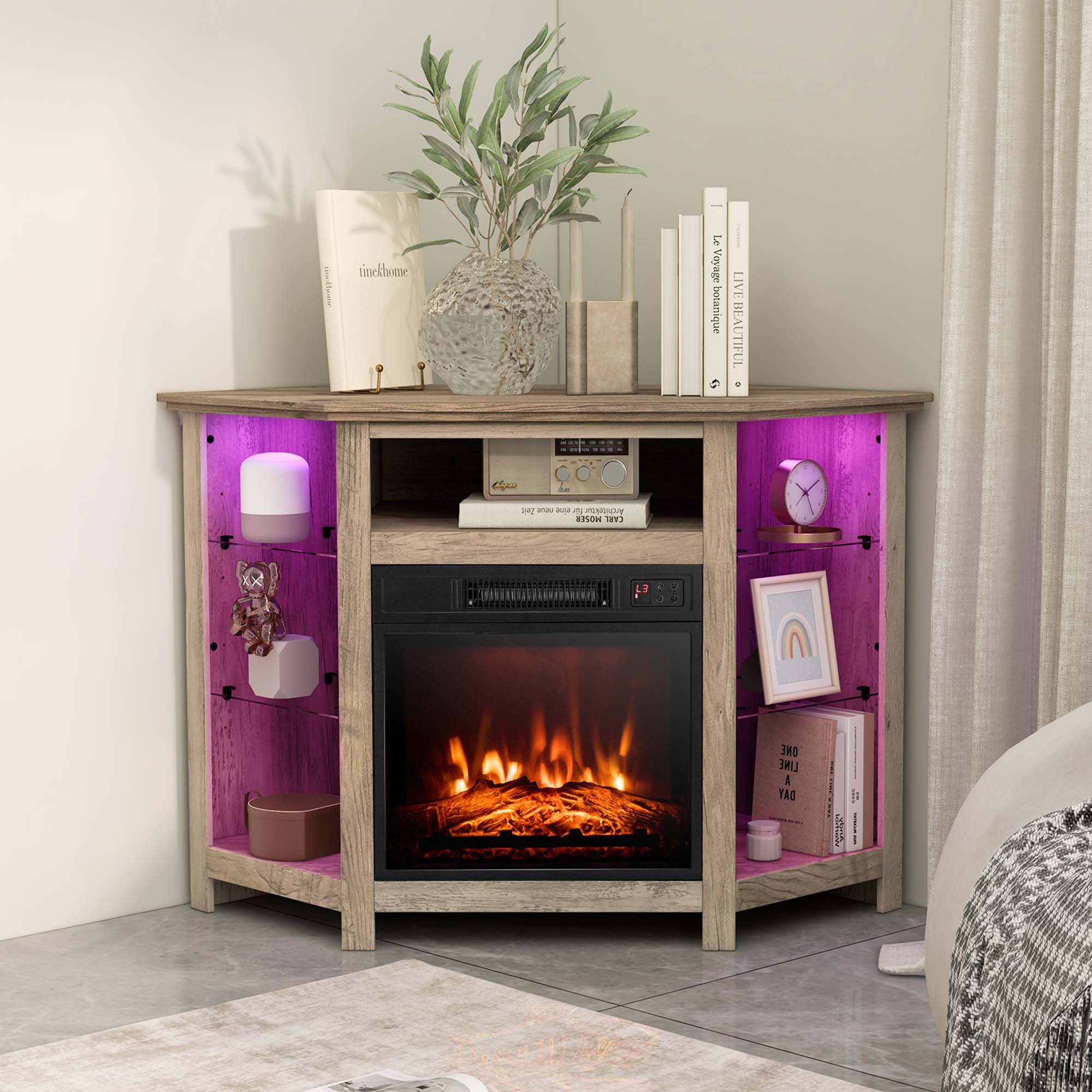 Costway Fireplace TV Stand w/ Led Lights &a; 18