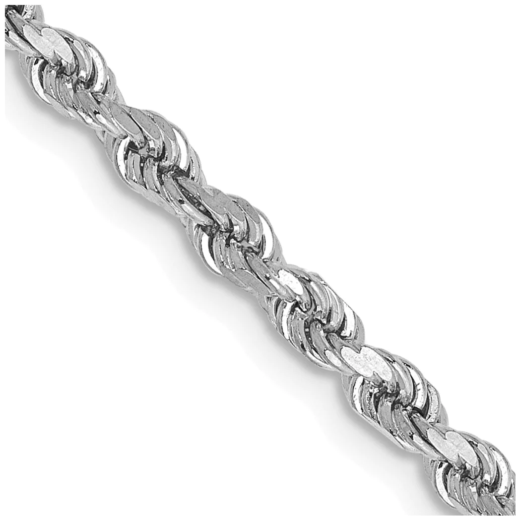 Jewelryweb 14k White Gold 2.9mm Sparkle-Cut Rope Chain Anklet - 9 Inch - Lobster Claw