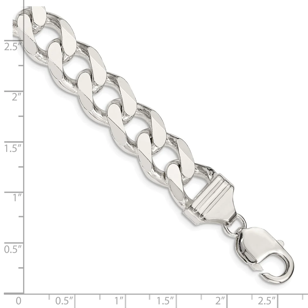 Jewelryweb Sterling Silver 13mm Curb Chain Ankle Bracelet - 10 Inch