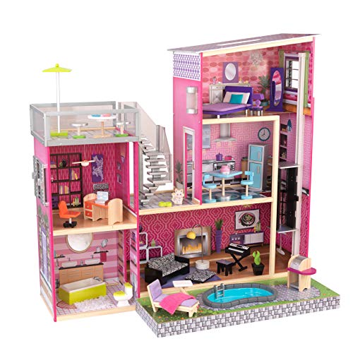 KidKraft Uptown Wooden Modern Dollhouse with Lights &a; Sounds, Pool and 36 Accessories, Gift for Ages 3+ 49.25