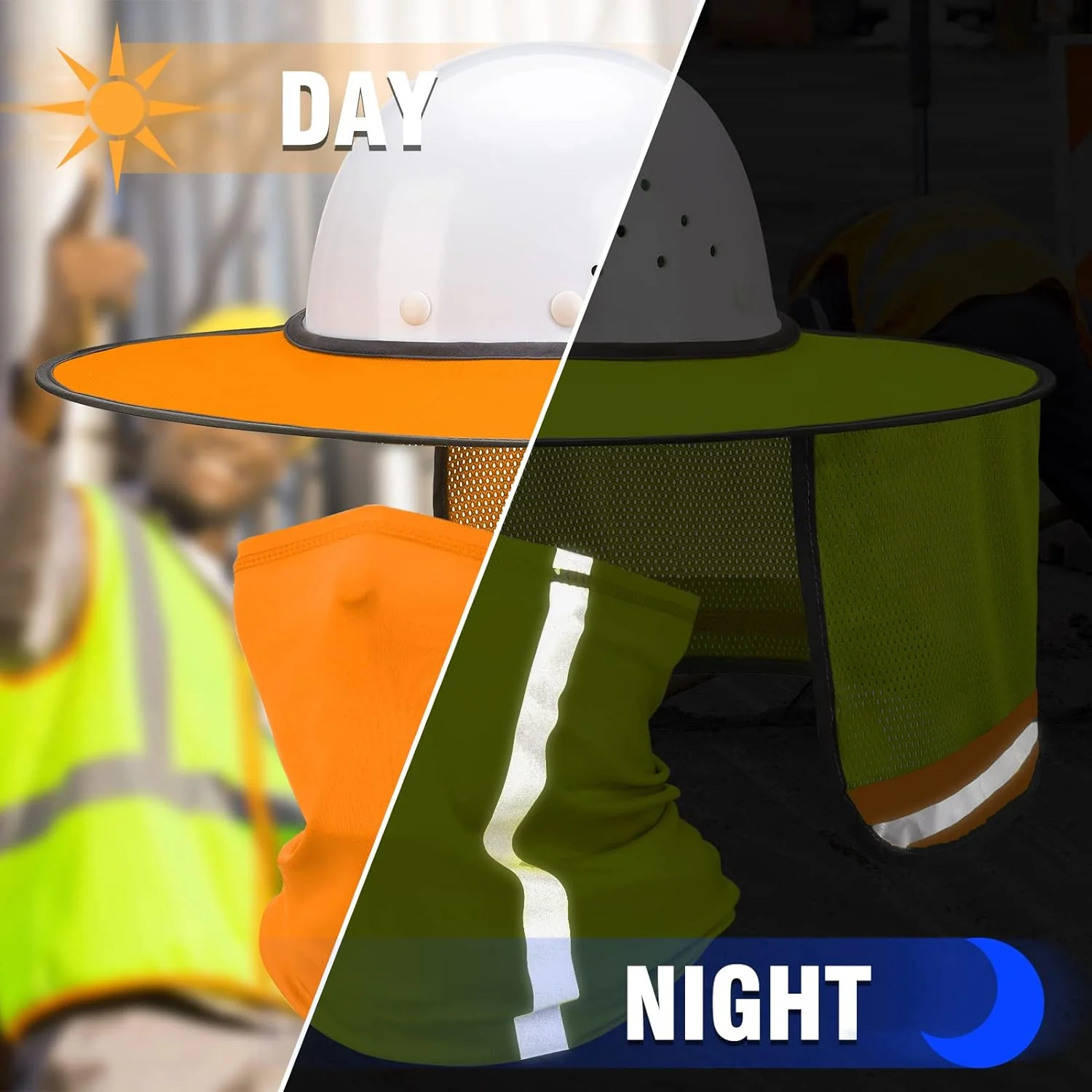 Satinior 4 Pieces/ 2 Sets Hard Hat High Visibility Sun Shade Full Brim Mesh Neck Block Protection Gaiter Bandana Face Scarf for Accessor