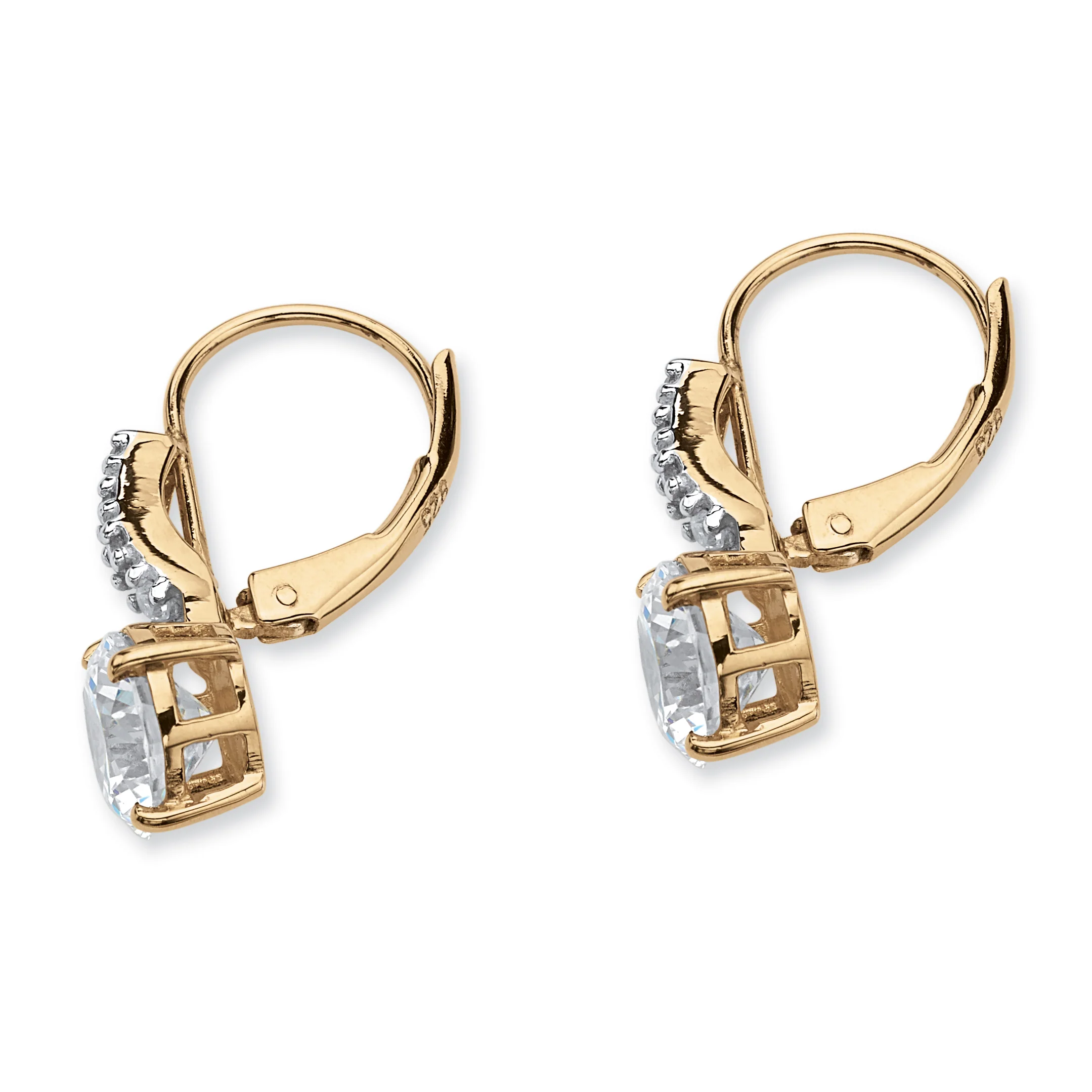 PalmBeach Jewelry 3.12 TCW Round Cubic Zirconia Drop Earrings in 14k Gold-plated Sterling Silver