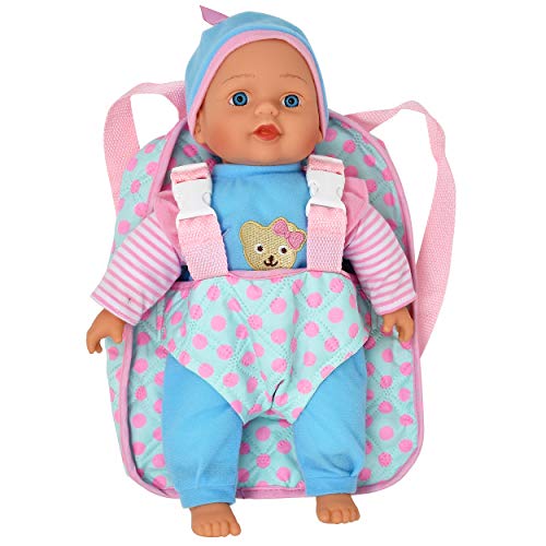 Dolls To Play 13in Soft Baby Doll with Take Along Pink Backpack Carrier, Briefcase Pocket Fits Accessories and Clothing