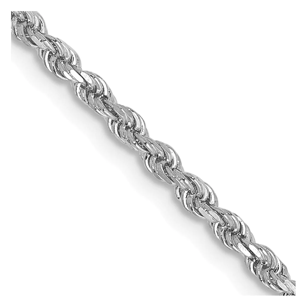 Jewelryweb 14k White Gold 2mm Sparkle-Cut Rope Chain Anklet - 9 Inch - Lobster Claw