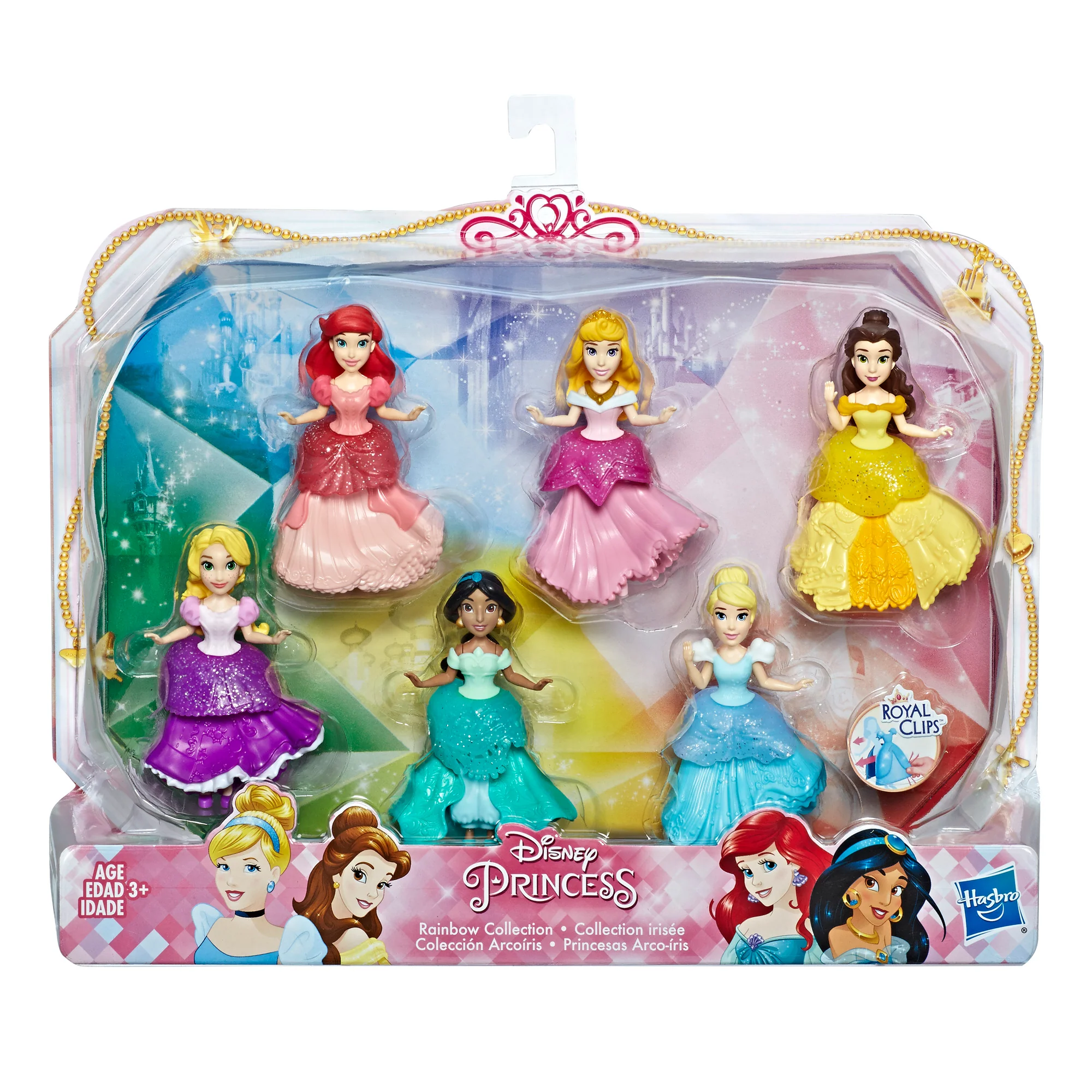 Disney  Princess Collectible Dolls, Set of 6 with 6 Royal Clips Fashions, One-Clip Dresses, Toy for 3 year olds and up