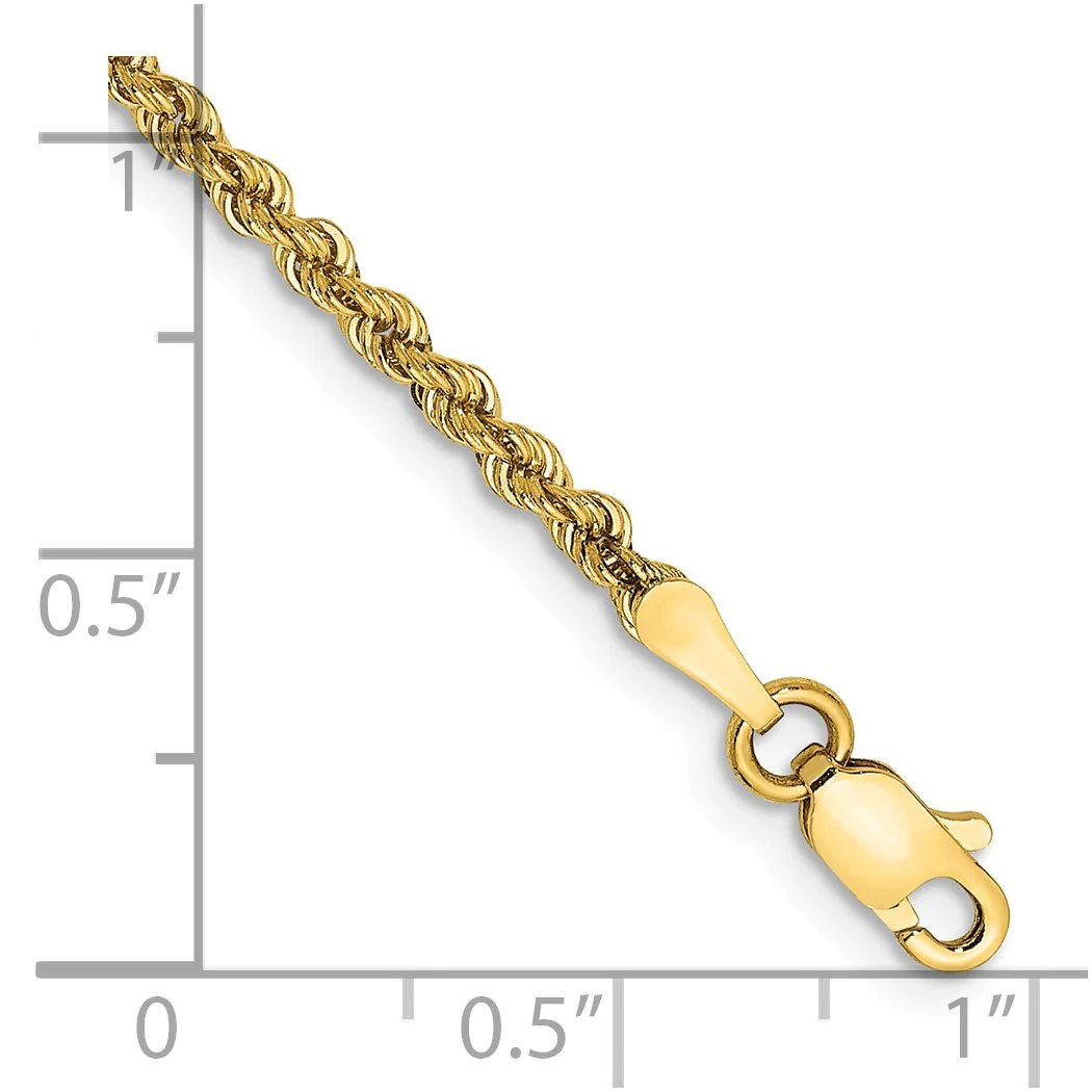 Jewelryweb 10k 2.25mm Regular Rope Chain Anklet - 10 Inch
