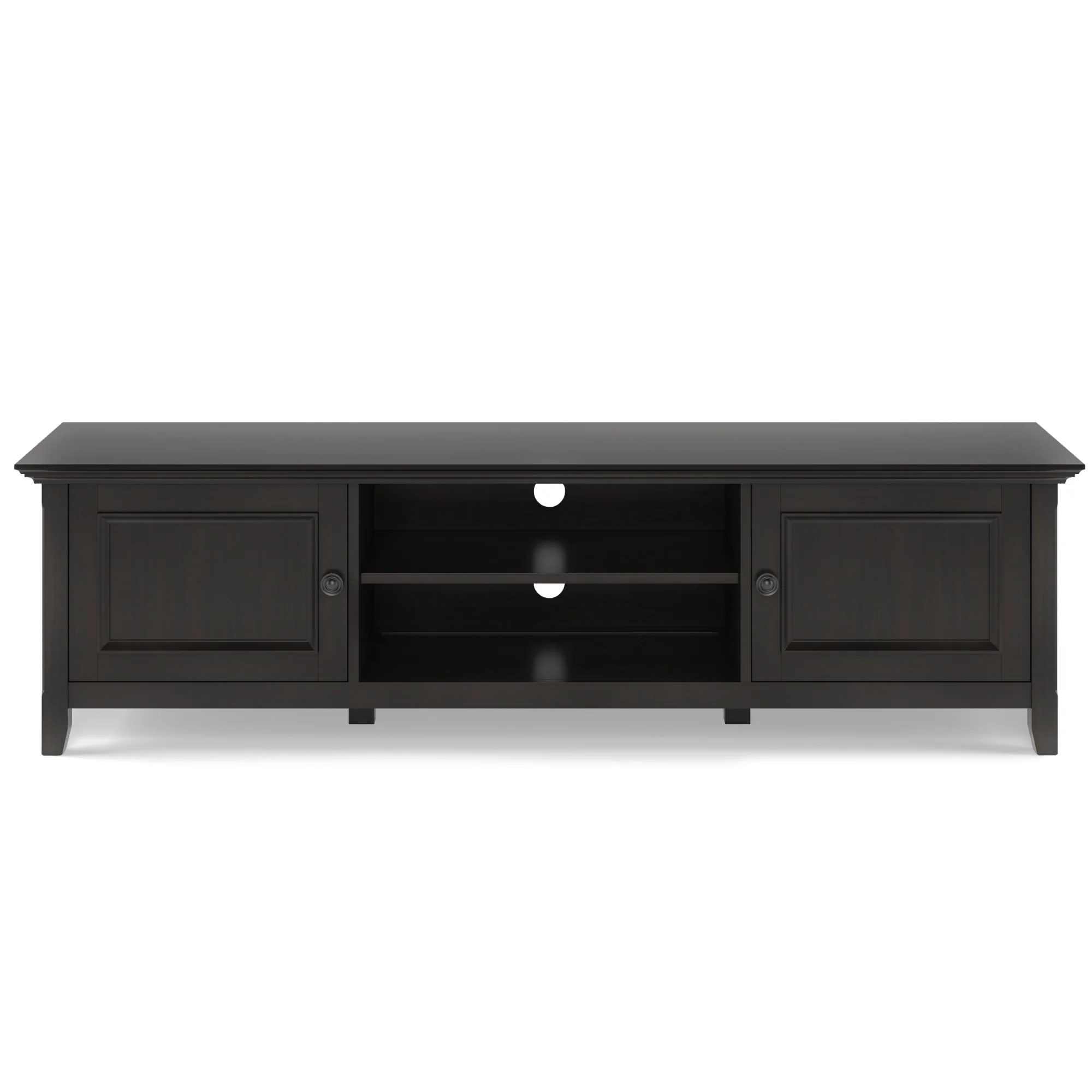 Simpli Home Amherst SOLID WOOD 72 inch Low TV Media Stand in Hickory Brown For TVs up to 80 inches