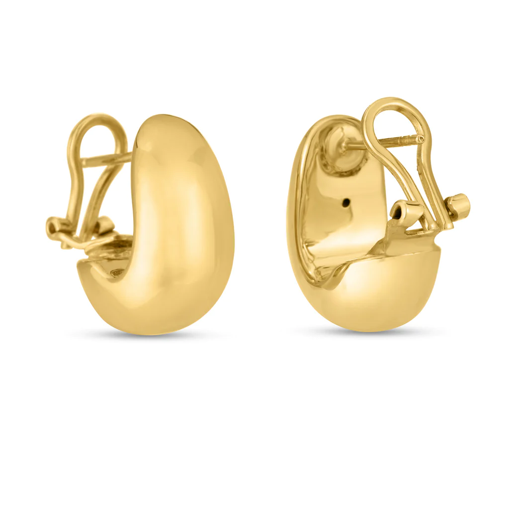 Jewelryweb 14k Yellow Gold Fancy Hoop Earrings With Omega Necklace Back Clasp
