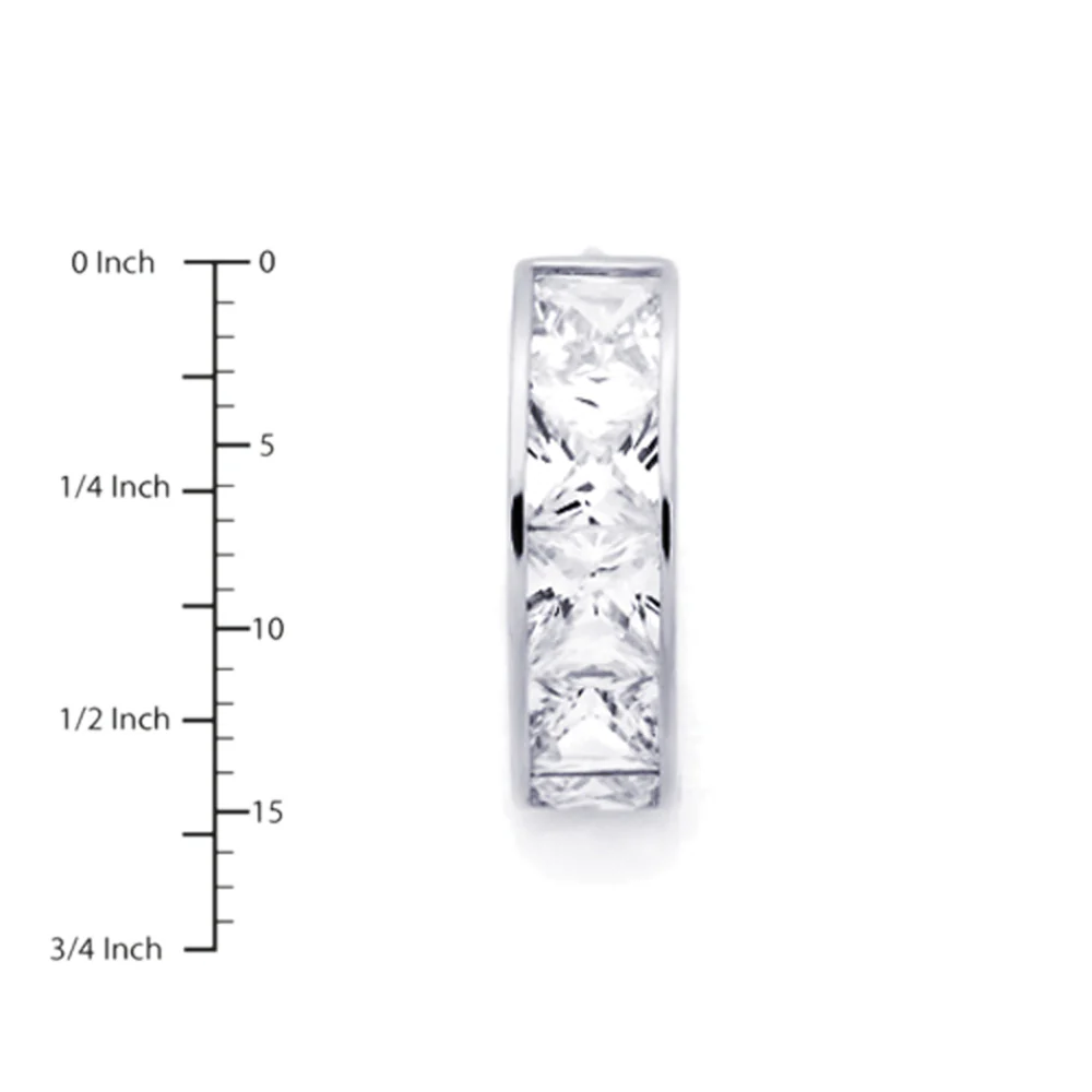 Double Accent 14K White Gold Cubic Zirconia Channel Setting 4mm Width Princess Cut CZ Huggie Hoop Earrings
