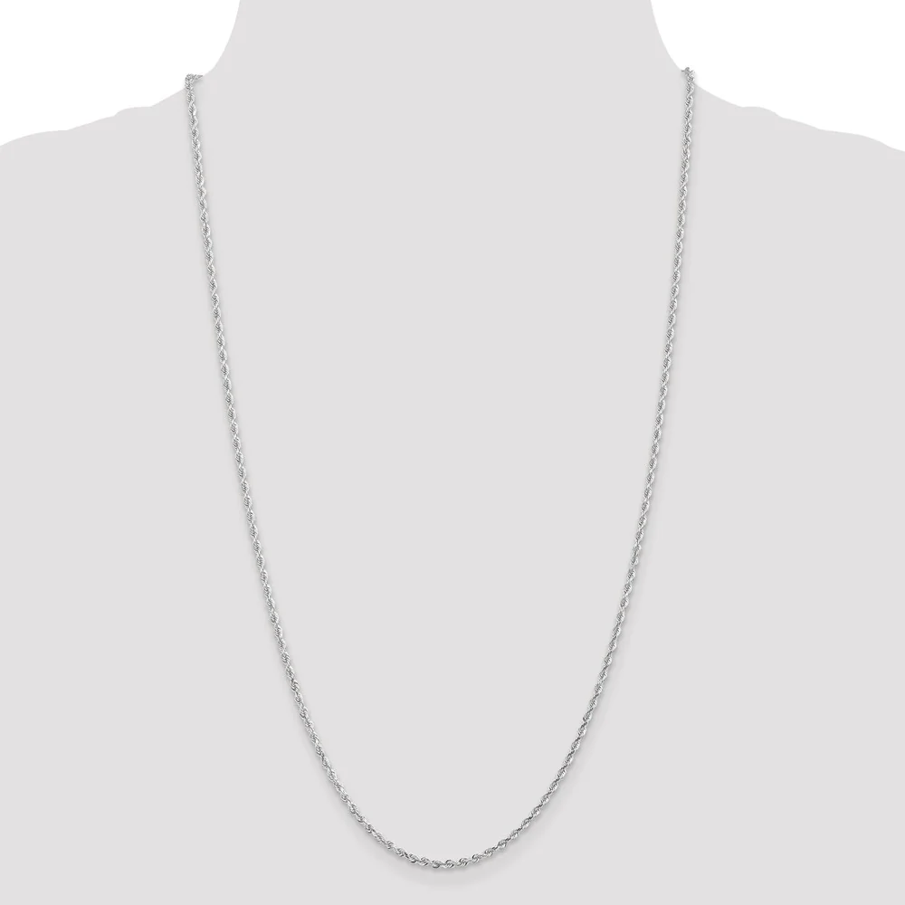 Jewelryweb 14k White Gold 2.25mm Sparkle-Cut Quadruple Rope Chain Ankle Bracelet - 10 Inch