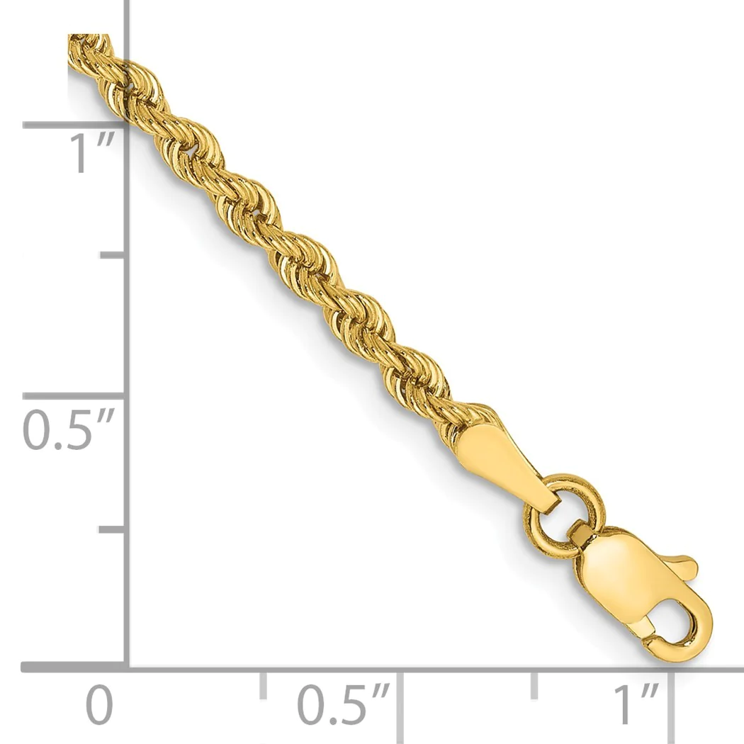 Jewelryweb 10k 2.5mm Regular Rope Chain Anklet - 10 Inch