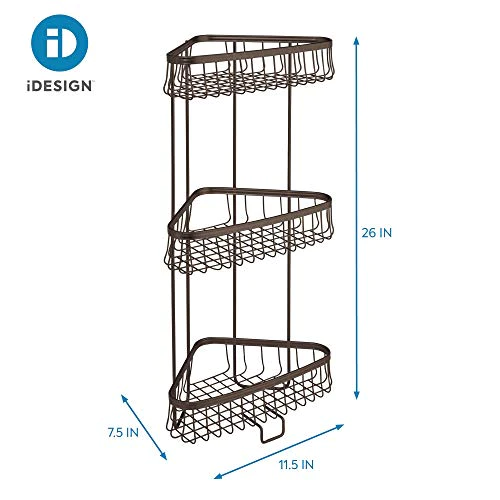 iDesign York Metal Wire Corner Standing Shower Caddy 3-Tier Bath Shelf Baskets for Towels, Soap, Shampoo, Lotion, Accessories, B