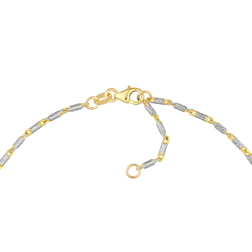 Jewelryweb 14k Yellow and White Gold 1.5mm Two-tone Sparkle-Cut Lumacina Adjustable Anklet - 10 Inch