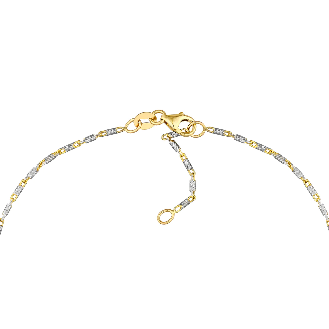 Jewelryweb 14k Yellow and White Gold 1.2mm Two-tone Sparkle-Cut Lumacina Adjustable Anklet - 10 Inch