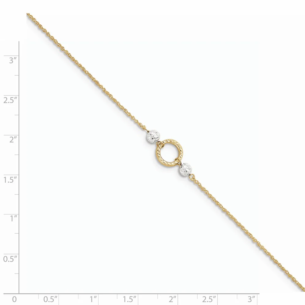 Black Bow Jewelry Company 14k Two-Tone Gold Ropa Chain, Circle and Bead Anklet, 9-10 Inch