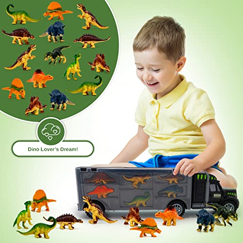 Toyvelt 15 Dinosaurs Transport Car Carrier Truck Toy With Dinosaur Toys Inside - The Best Dinosaur Toy For Boys And Girls Ages 3