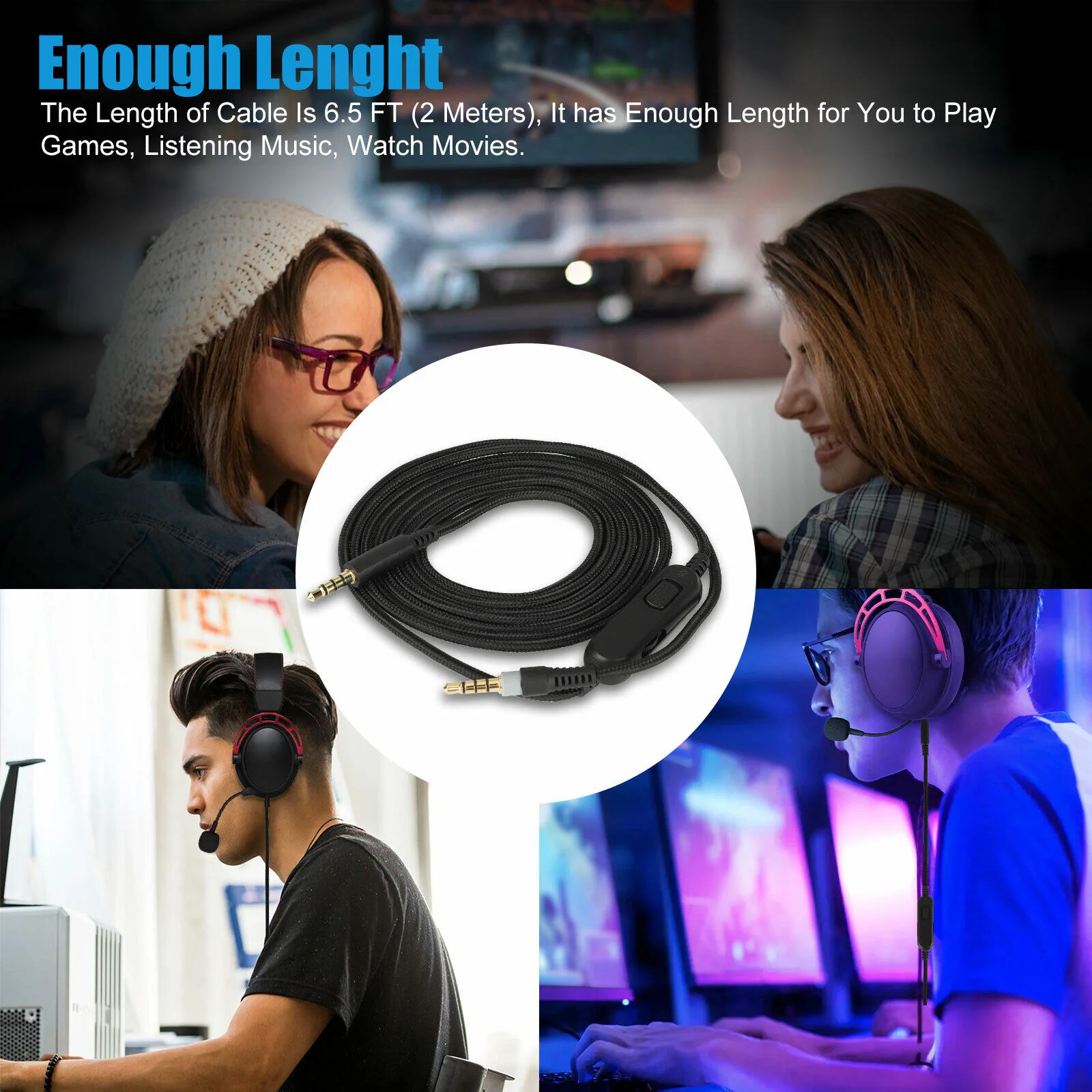Great Choice Products 2M Replacement Audio Aux Cable Cord For Hyperx Cloud /Cloud Alpha Gaming Headset