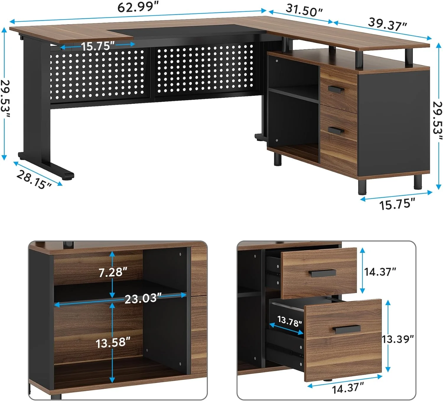 Tribesigns 63 Inch Executive Desk with File Cabinet, Large Office Desk L Shaped Computer Desk with Drawers and Storage Shelves