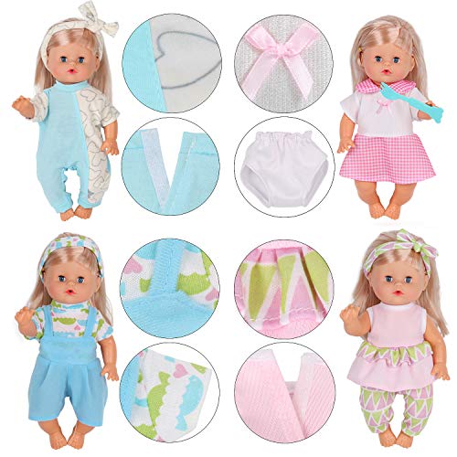 Young Buds 10 Sets for 10-11-12 Inch Baby Doll Clothes Dress Newborn Baby Doll Accessories Gown Costumes Outfits with Schoolbag Kitchen Toy