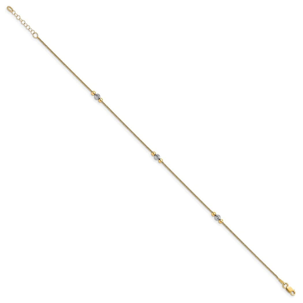 Jewelryweb 14k Two-tone Gold Polished Sparkle-Cut With 1 In Ext. Anklet - 10 Inch