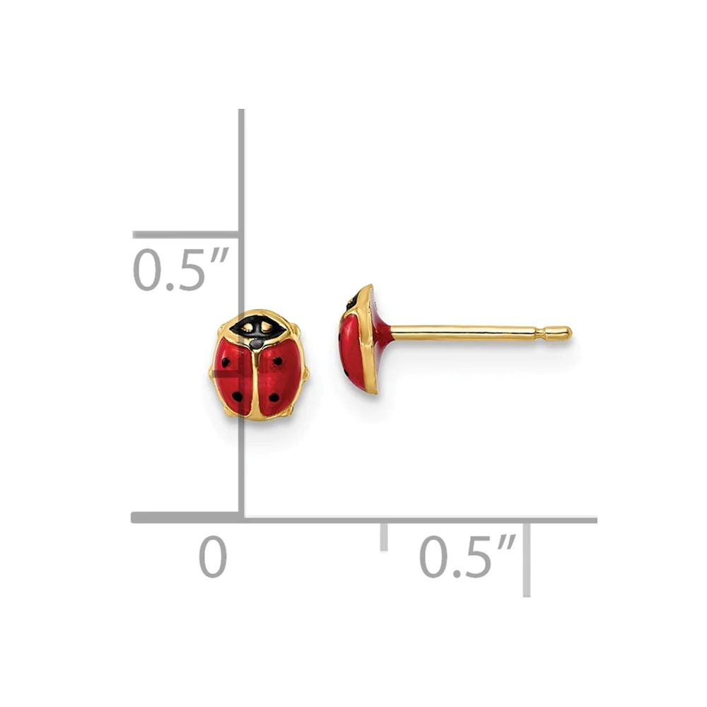 Jewelryweb 14k Gold Polished Enameled Small Ladybug Post Earrings - Measures 5x4.5mm Wide
