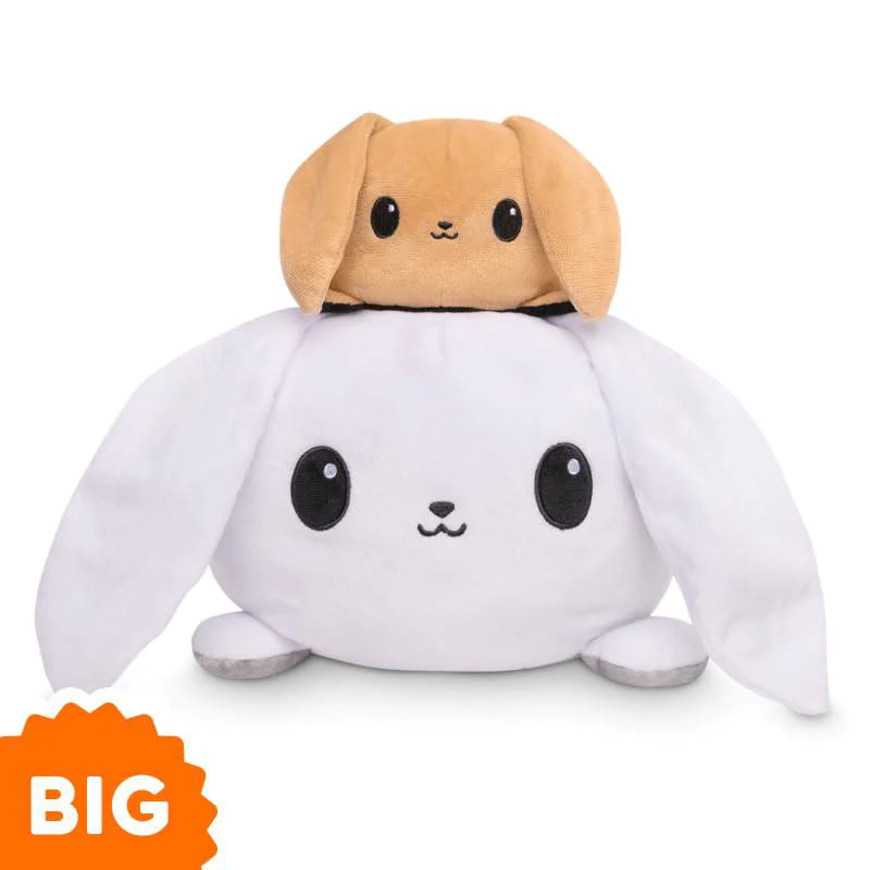 teeturtle - original reversible big bunny plushie - white + gray - huggable and soft sensory fidget toy stuffed animals that