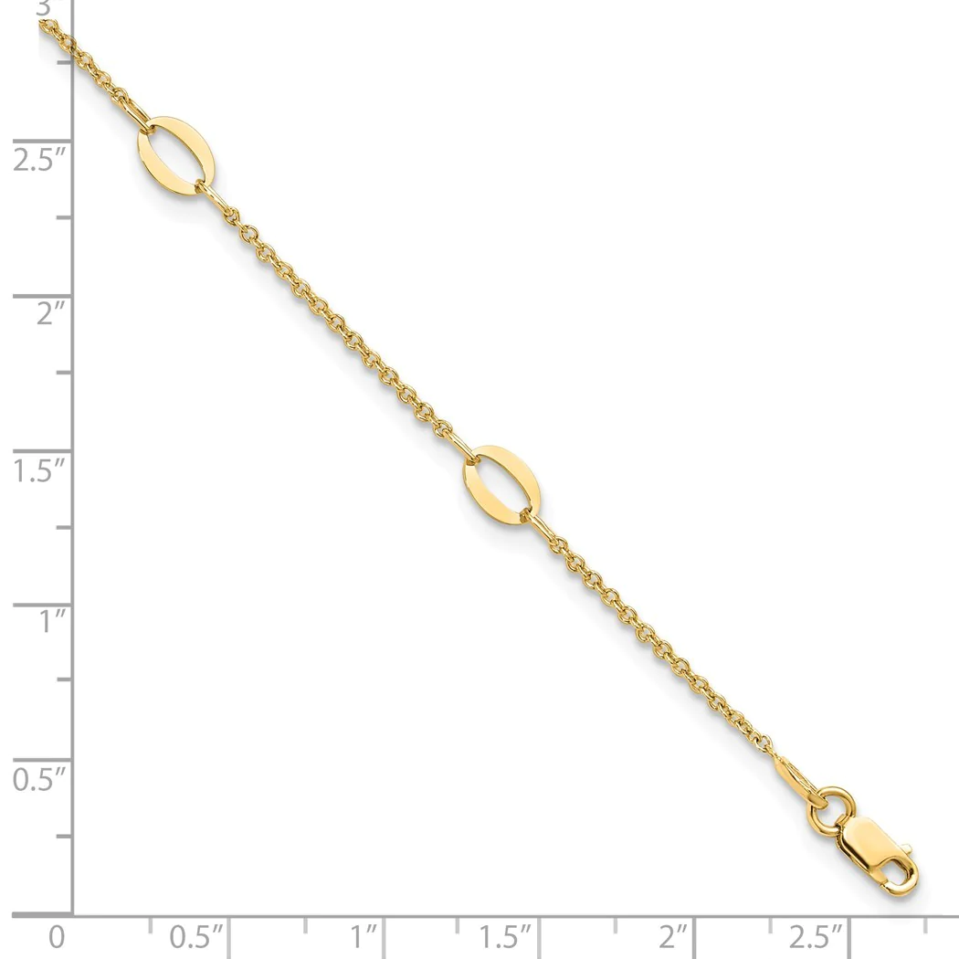 Jewelryweb 14k Polished Oval Links Plus 1in Extension Anklet - Measures 1mm Wide - 9 Inch