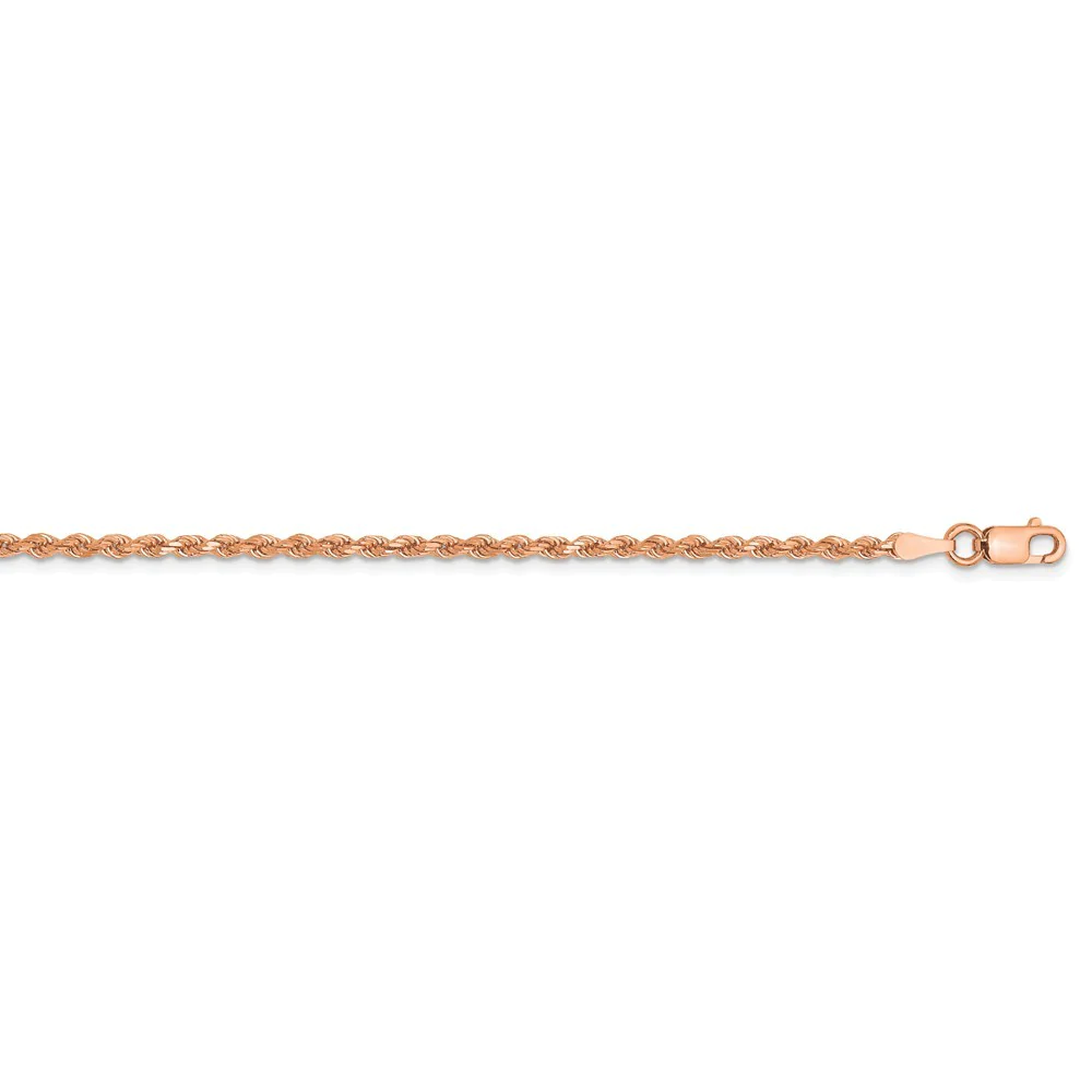 Jewelryweb 14k Rose Gold 2mm Sparkle-Cut Rope Chain Anklet - 10 Inch