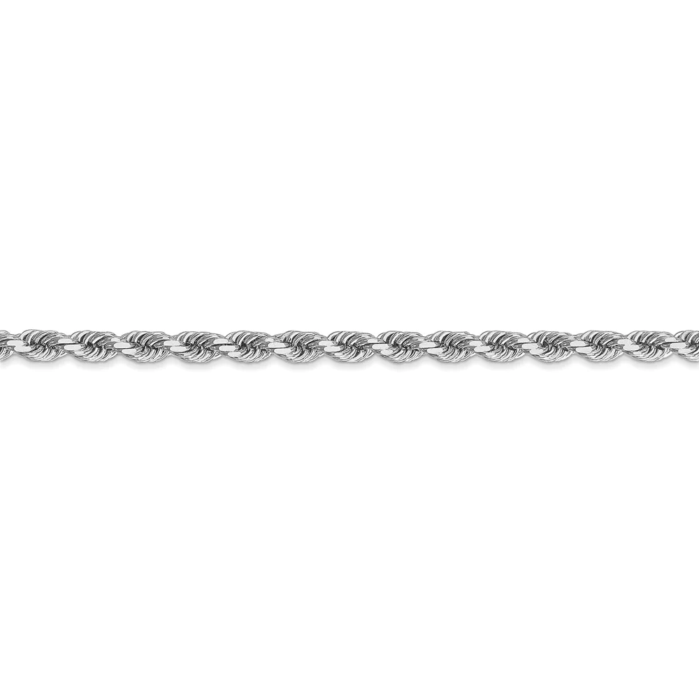 Black Bow Jewelry Company 14k White Gold 3.5mm D/C Solid Rope Chain Bracelet or Anklet, 9 Inch