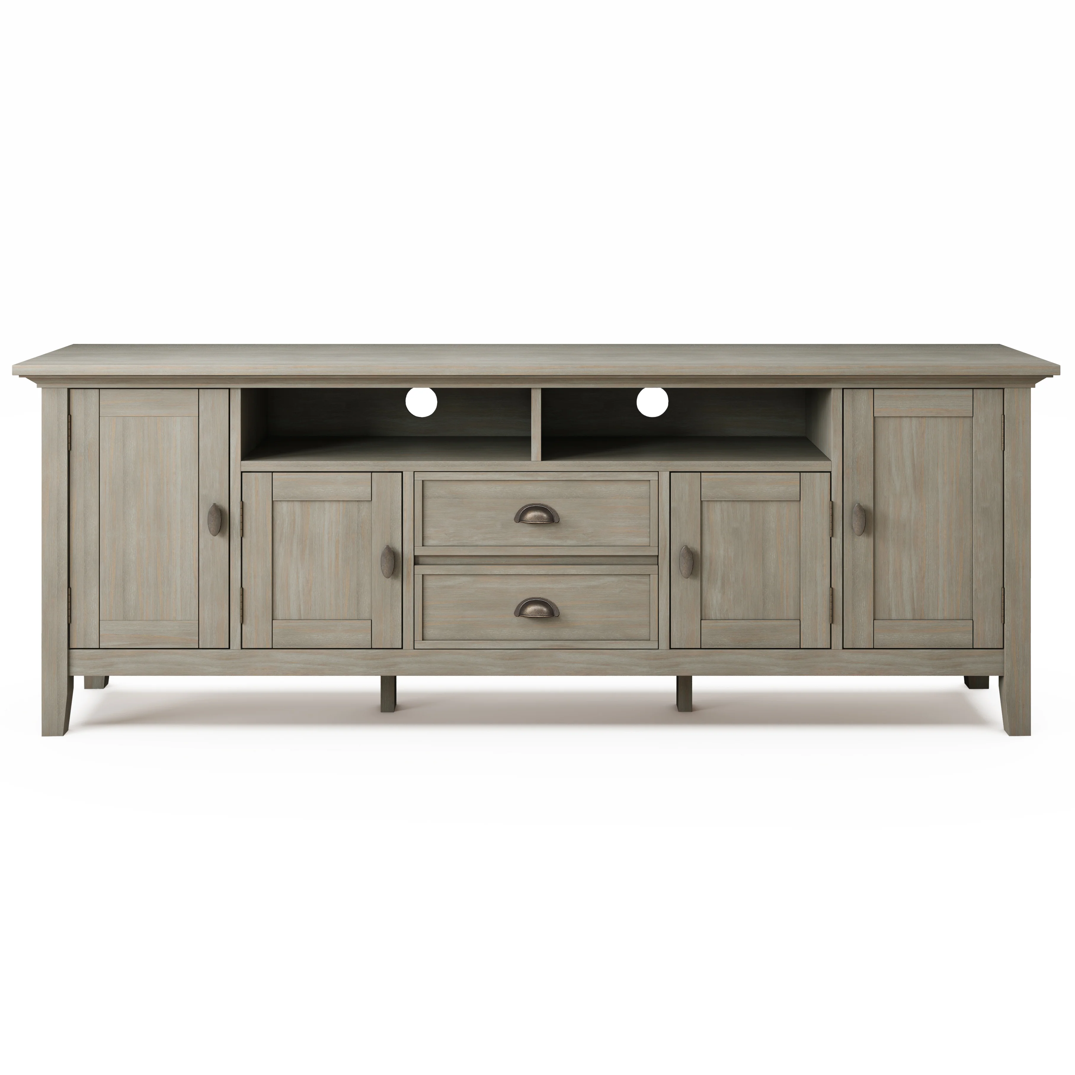 Simpli Home Redmond SOLID WOOD 72 inch TV Media Stand in Distressed Grey For TVs up to 80 inches