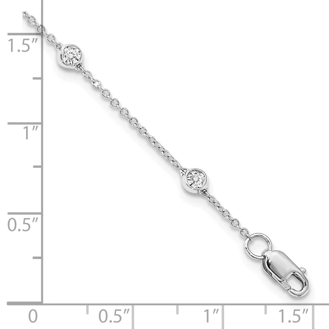 Jewelryweb 1.2mm True Origin 14k White Gold 1/2 Carat Lab Grown Diamond SI D E F 9 Station Anklet - 9 Inch