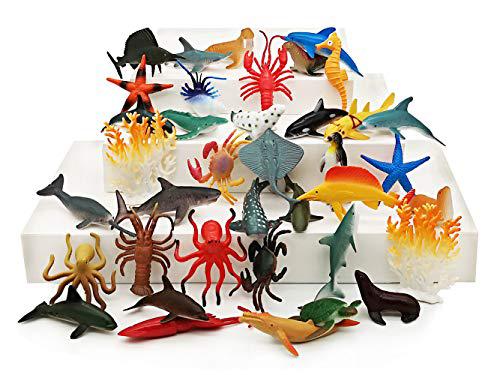 HAFUZIYN ocean sea animal, assorted mini sea creatures toys set, realistic underwater sea animals figure bath toy, 38piece set