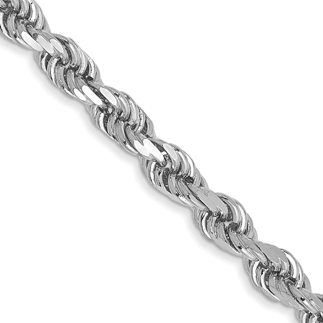 Jewelryweb 14k White Gold 3.1mm Sparkle-Cut Rope Chain Anklet - 9 Inch - Lobster Claw
