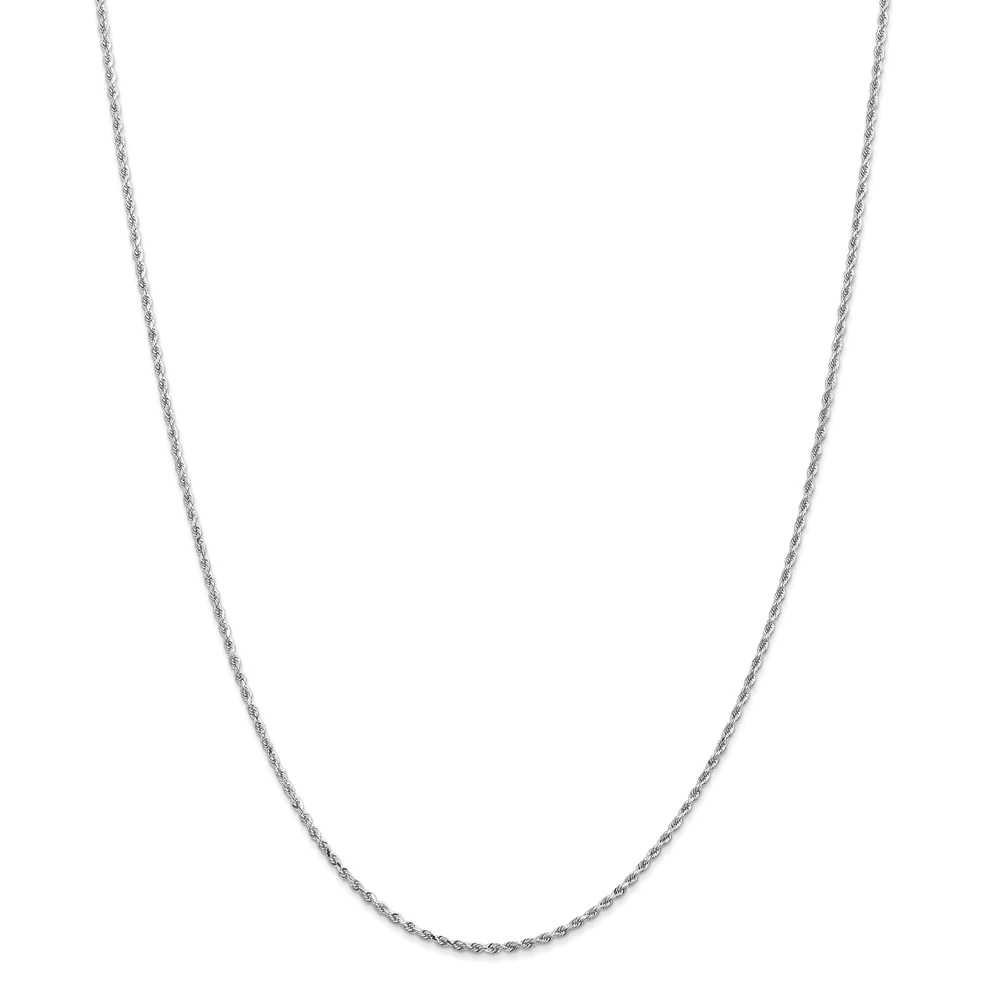 Jewelryweb 14k White Gold 1.5mm Sparkle-Cut Rope Chain Ankle Bracelet - 10 Inch