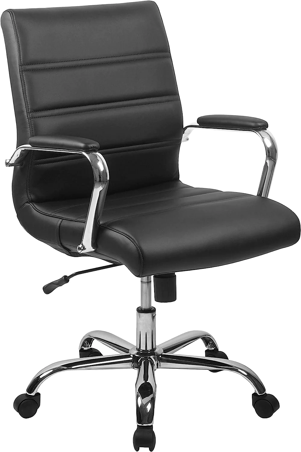 Flash Furniture MID-BACK BLACK LEATHER CONFERENCE ROOM SWIVEL CHAIR WITH CHROME ARMS