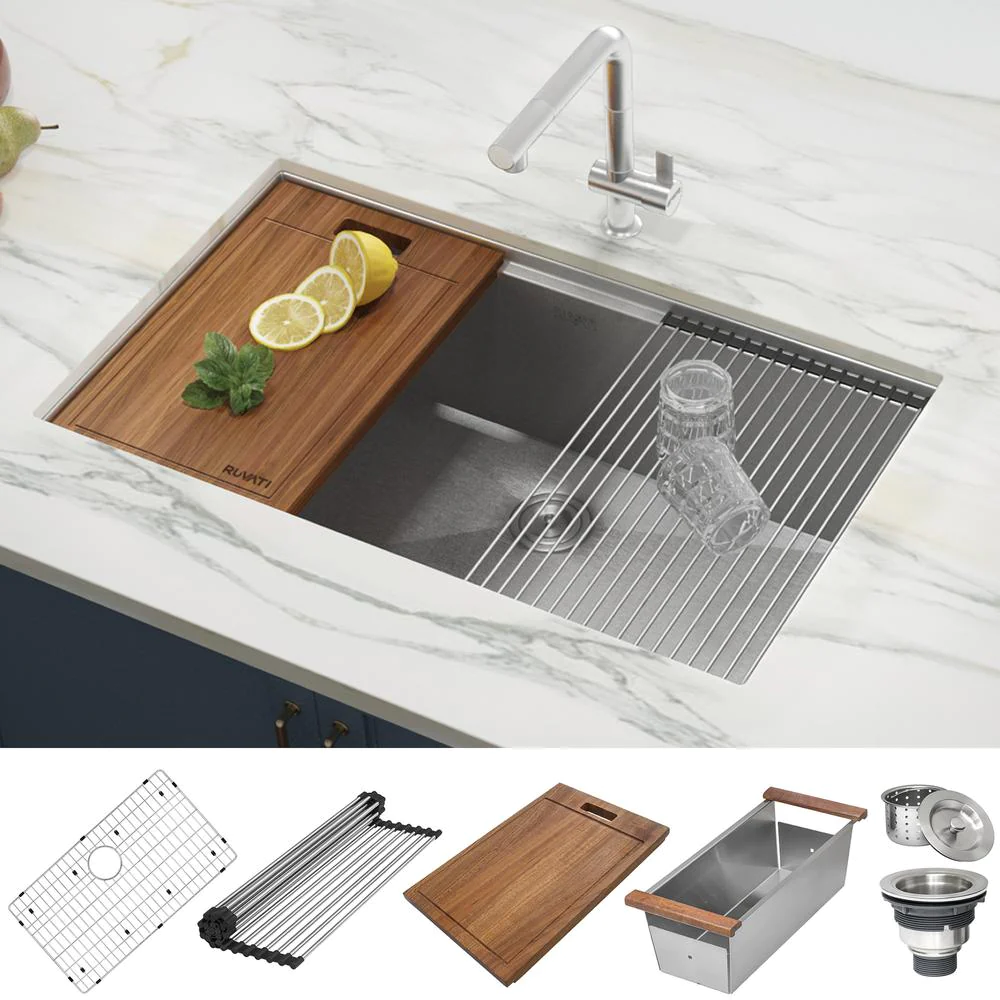 Ruvati 32-inch Workstation Ledge Tight Radius Undermount 16 Gauge Kitchen Sink Single Bowl - RVH8301