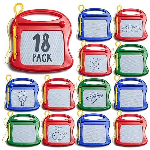 PREXTEX 18 Pack of Mini Magnetic Drawing Board for Kids - Mini Doodle Pad Bulk Toys for Party Favors for Kids 4-8 and 8-12 - Cla