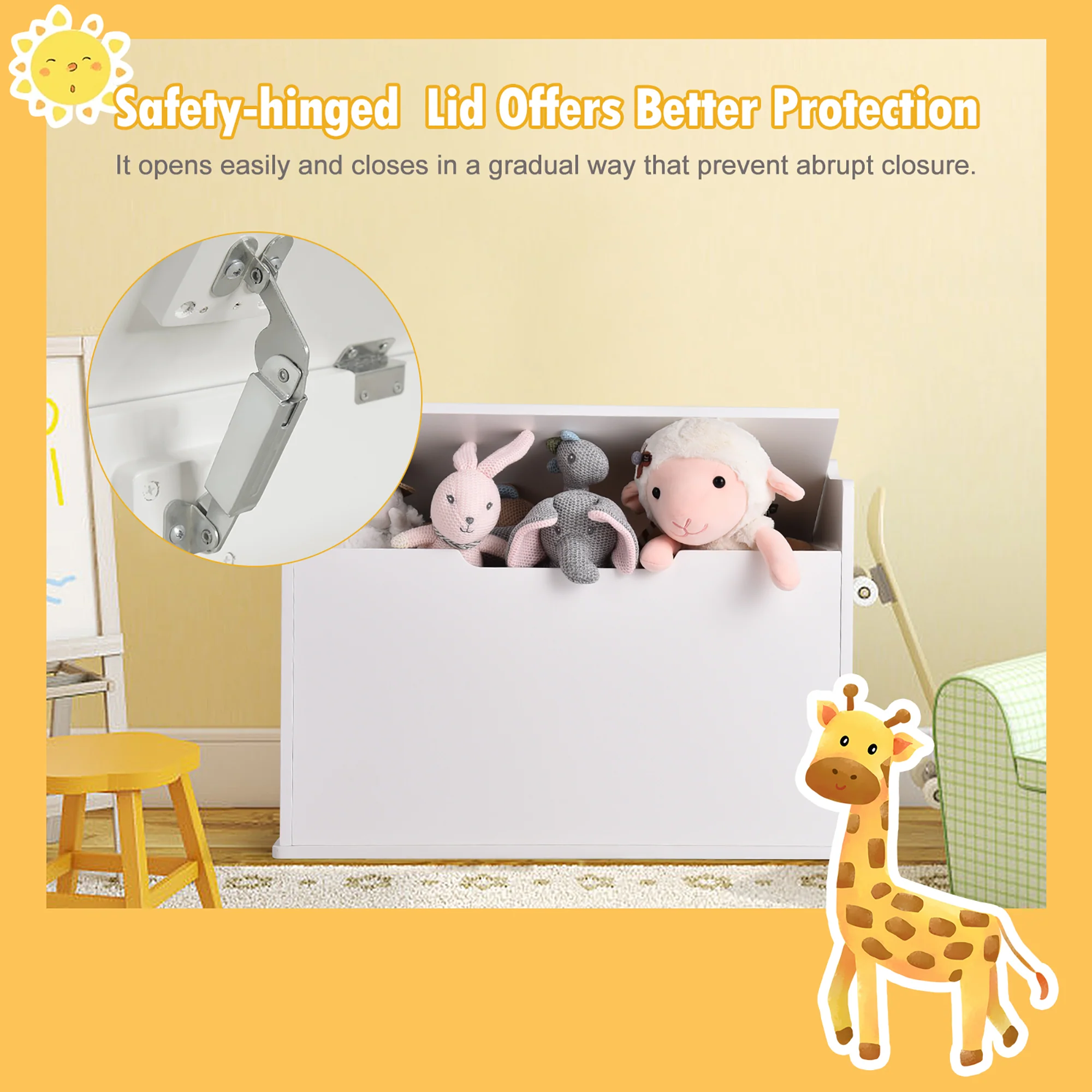 Costway Wooden Toy Box Kids Storage Chest Lift Top Bench Seat W/ Cushion &a; Safety Hinge
