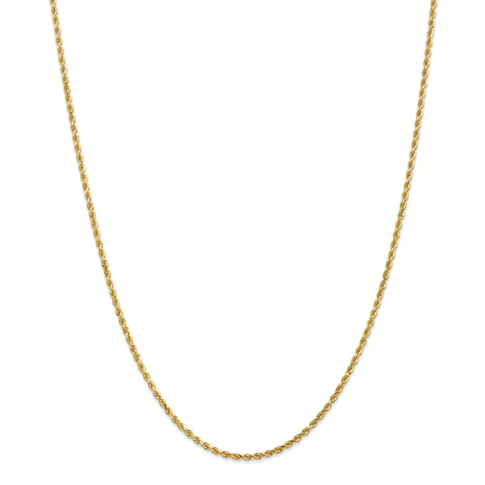 Jewelryweb 14k Yellow Gold 2.25mm Sparkle-Cut Rope with Lobster Clasp Chain Ankle Bracelet - 10 Inch
