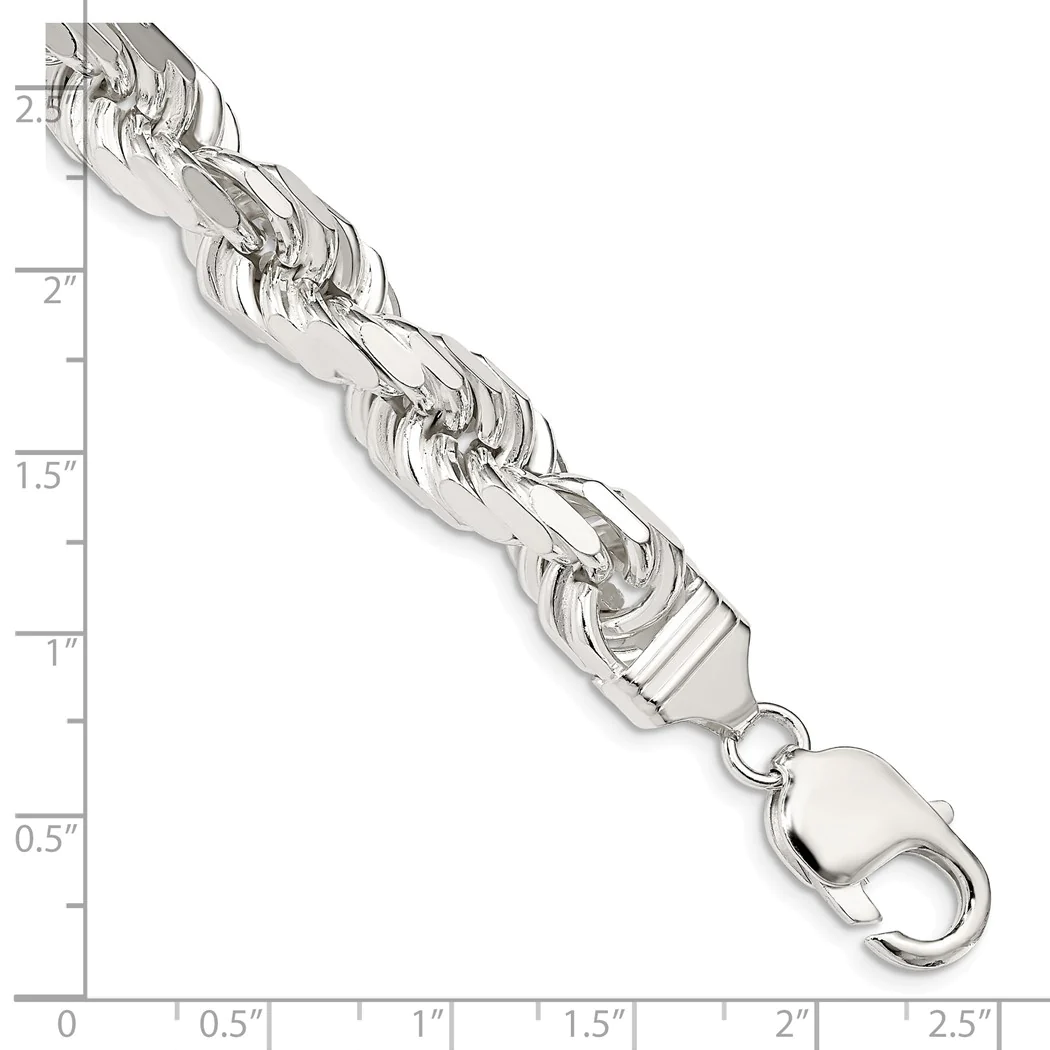 Jewelryweb Sterling Silver 10.25mm Sparkle-Cut Rope Chain Ankle Bracelet - 10 Inch