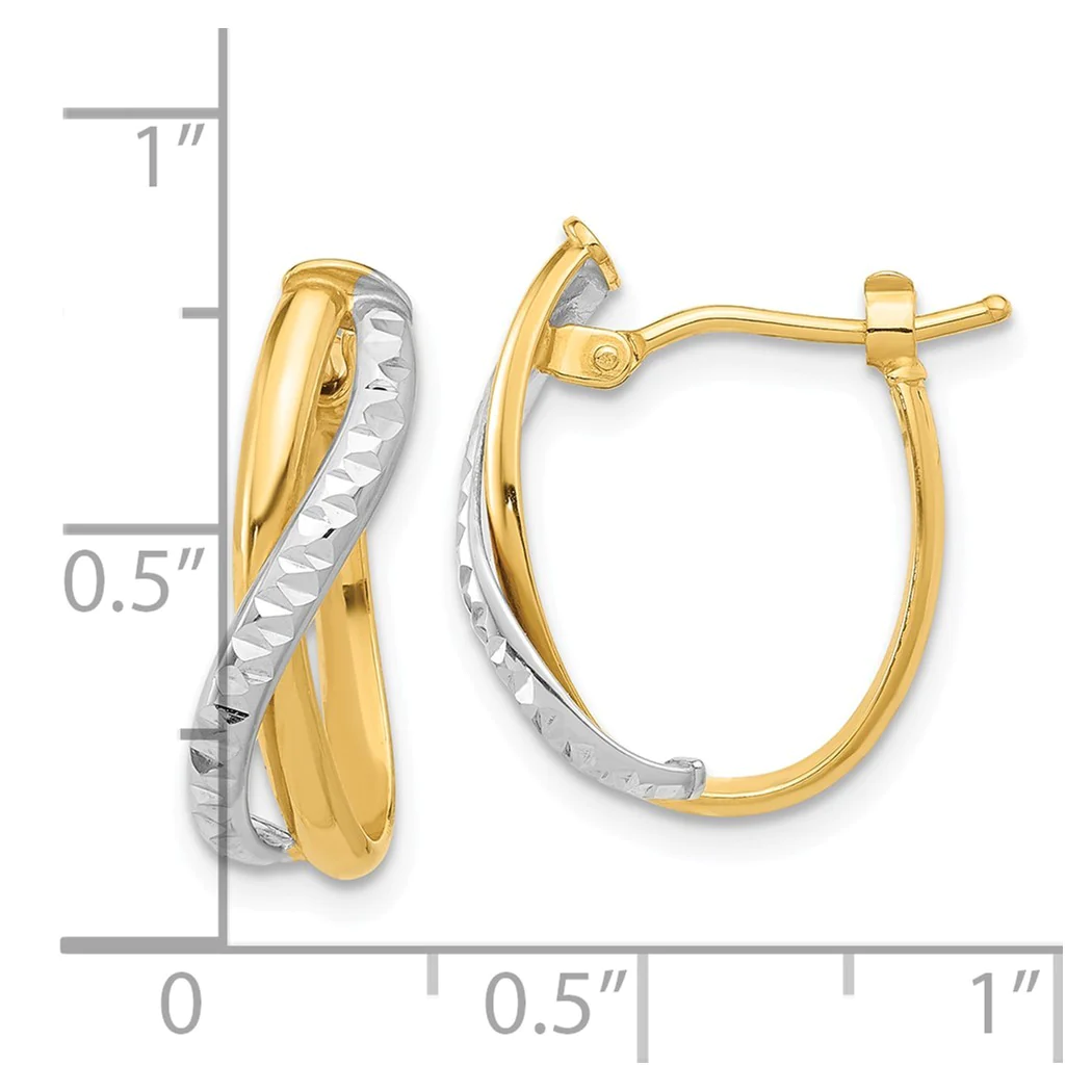 Jewelryweb 14.3mm 14k Two-tone Polished Diamond-cut Crossover Hoop Earrings - Measures 17x14.3mm Wide 4.6mm Thick