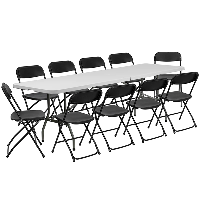 Flash Furniture 8&s; Bi-Fold Granite White Plastic Event/Training Folding Table Set with 10 Folding Chairs