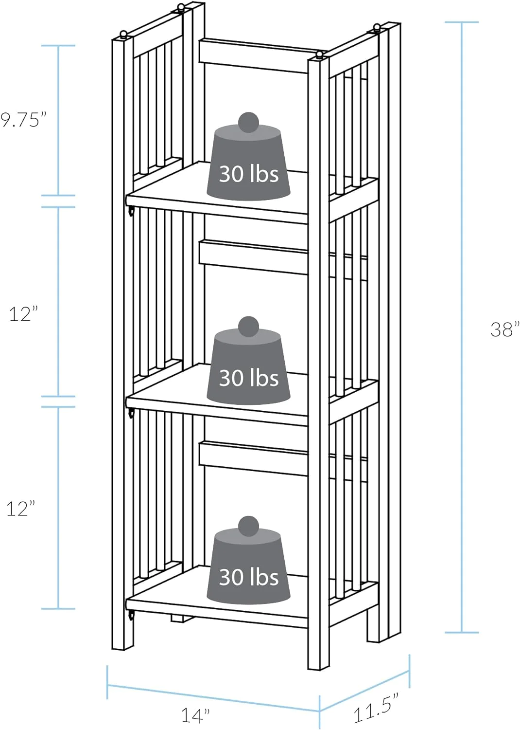 Casual Home 3-Shelf Folding Bookcase (14