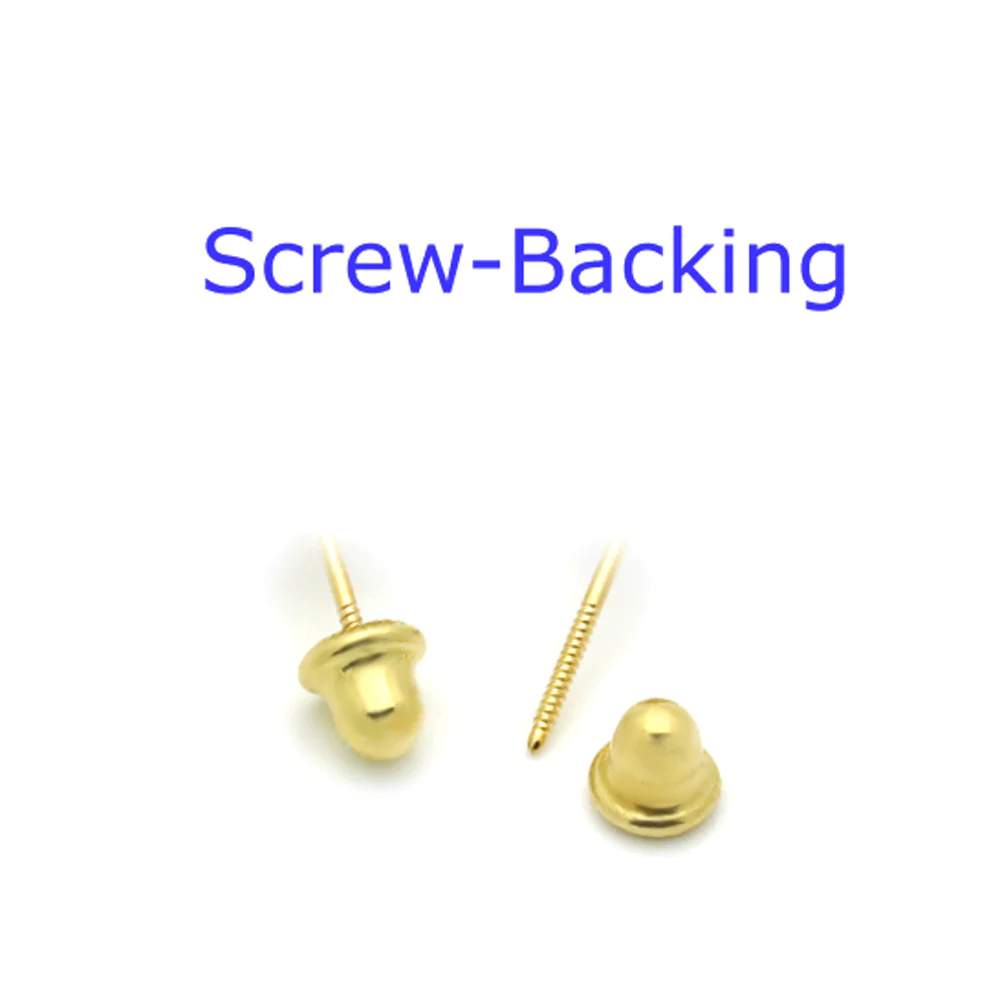 DoubleAccent 14K Gold Stud Screwback Earring 3mm Round Pearl Cluster Flower Yellow Gold Earring With Screw Back