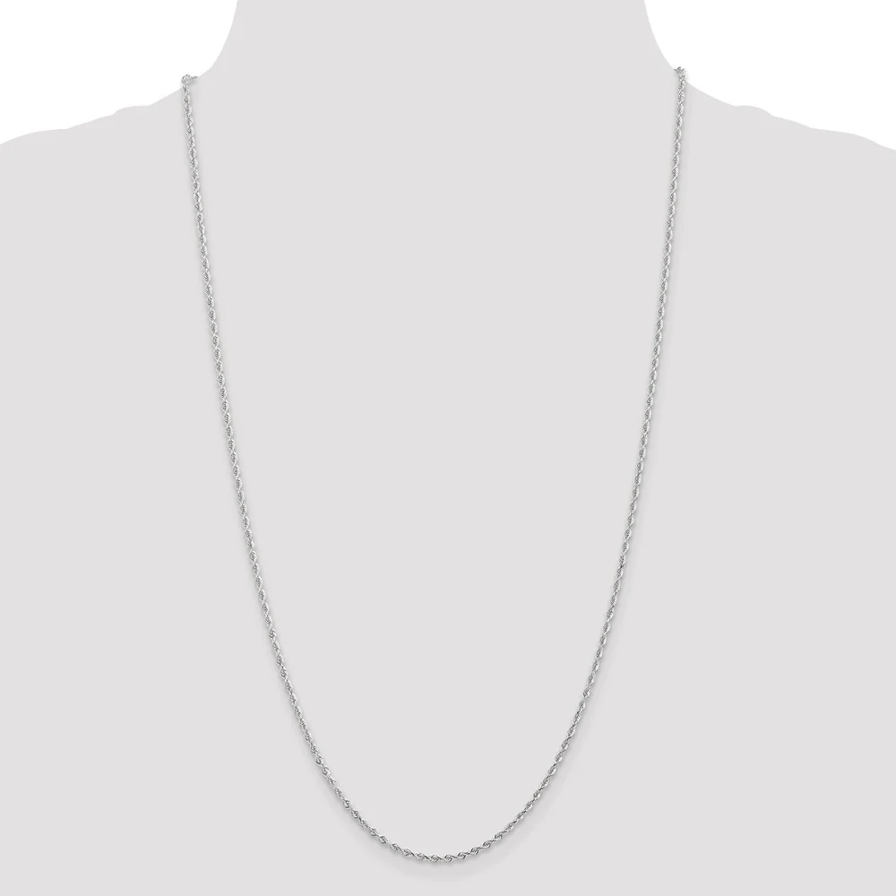 Jewelryweb 14k White Gold 2.00mm Sparkle-Cut Quadruple Rope Chain Ankle Bracelet - 10 Inch