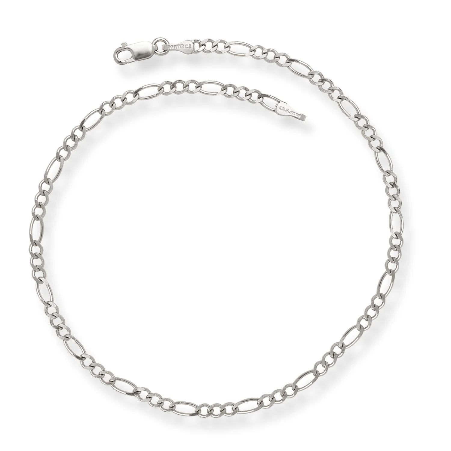 Jewelryweb 14k White Gold 2.6mm Sparkle-Cut Alternate Classic Figaro Chain With Lobster Clasp Anklet - 10 Inch