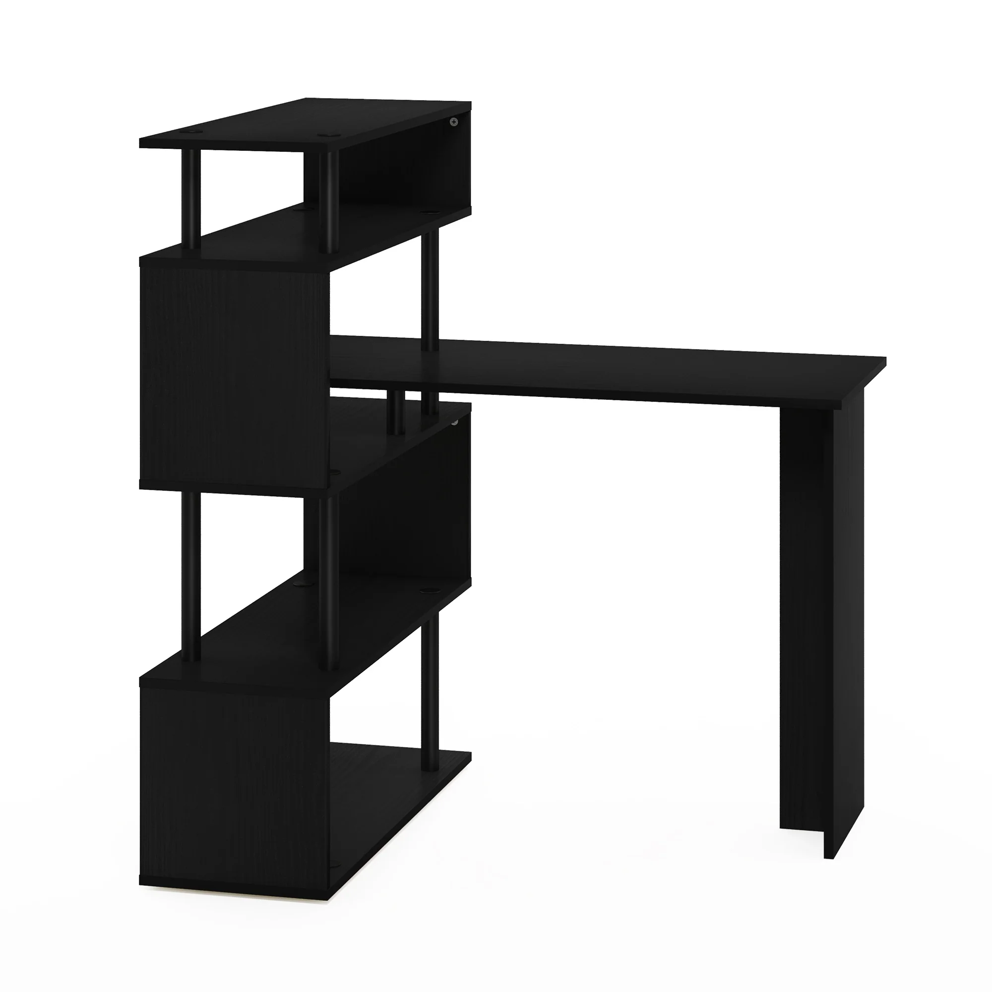 Furinno Moore L-Shape Computer Desk with 5-Tier Shelves, Americano/Black