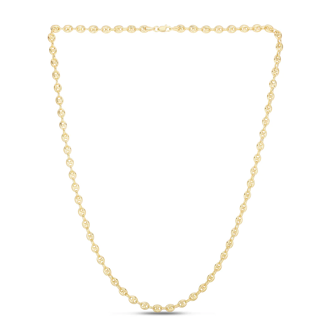 Jewelryweb 14k Yellow Gold 4.7mm Sparkle-Cut Puffed Mariner Chain With Lobster Clasp Anklet - 10 Inch