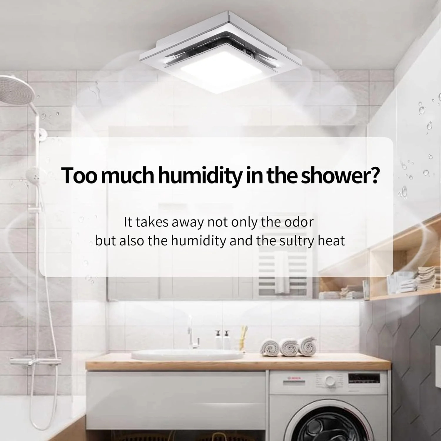 Zeyzer Bathroom Exhaust Fan with LED Light Square Quiet Modern Ceiling Mount Ventilation Fan Combination for Shower/Restroom/Office, 1