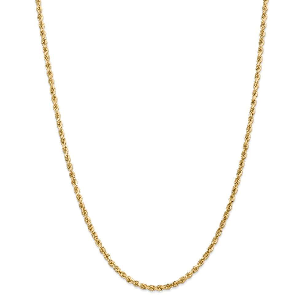 Jewelryweb 14k Yellow Gold 3mm D-Cut Rope Lobster Clasp Chain Anklet - 9 Inch - Lobster Claw